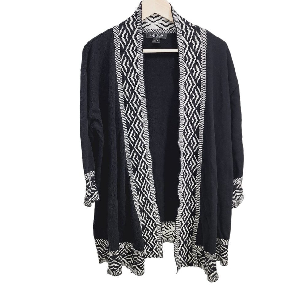 August Silk Womens Geometric‎ Pattern Black & White Cardigan M